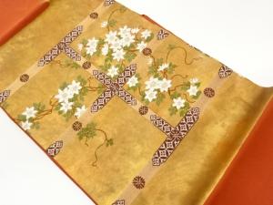 引箔変わり格子に花唐草模様織出し名古屋帯